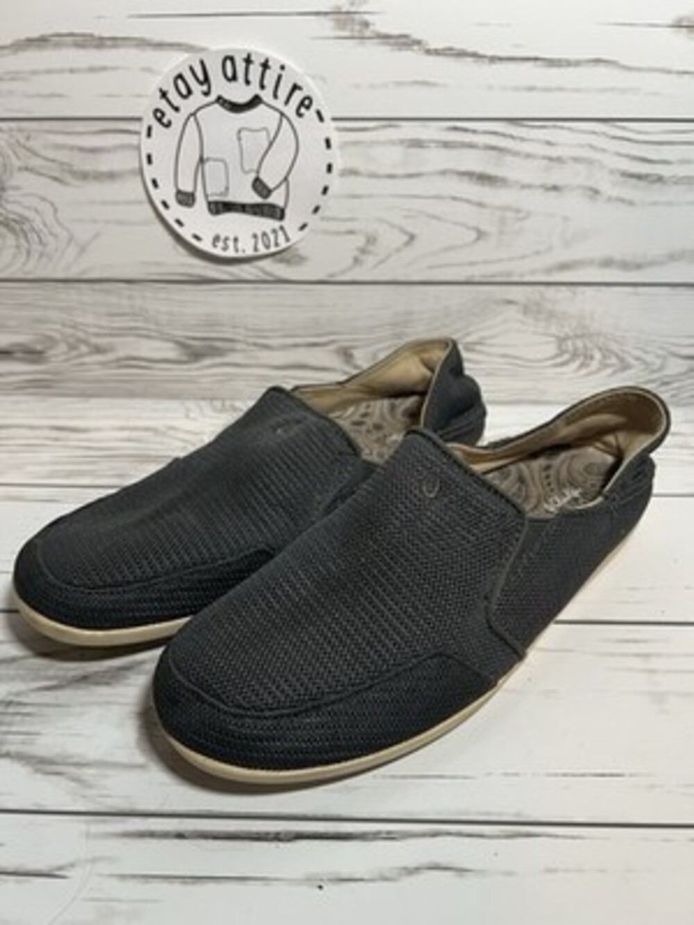 Womens Size 7 Olukai Waialua Mesh Grey Slip On Comfort Casual Loafers